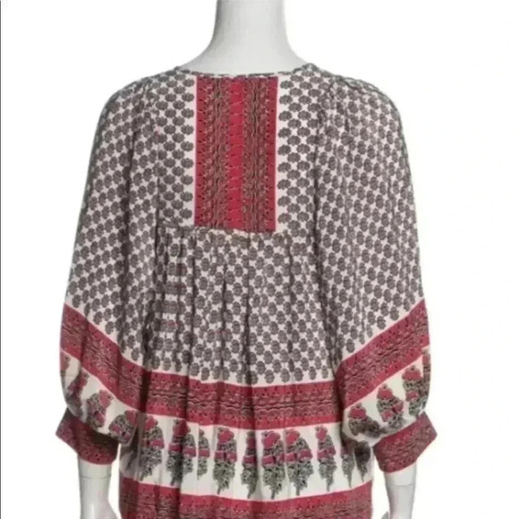 ulla johnson Silk Indian Color Block Floral Long Sleeve Bohemian Blouse Sz 4. - Picture 6 of 6